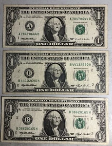 3 - 1995 $1.00 WEB NOTES A-D Block 6/8; B-H Block 1/8 & 1/9 Circulated - Picture 1 of 10