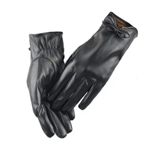 Women PU Leather Touchscreen Gloves Touch Screen Texting Winter Warm Black - Picture 1 of 7