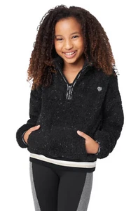 Justice Girls Sherpa Sweatshirt Black Size 10 Pullover Quarter Zip J Sport Logo - Picture 1 of 9