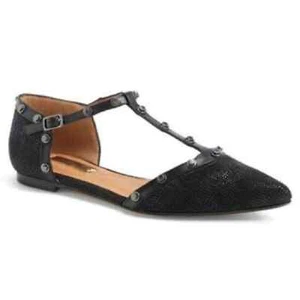NUEVO EN CAJA HALÓGENO FAB! Lea Tachonado Correa en T Puntera Punta Plana en Negro Raya Talla 12 - Imagen 1 de 8