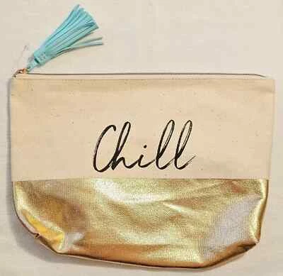 Bath & Body Works "Chill" Canvas Cosmetic Makeup Travel Bag Rose Gold Foil - Image 1 of 2