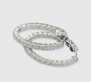 1.75 Carats Semi Oval Hoop In and Out Diamond Earrings White Gold 14kt - Picture 1 of 4
