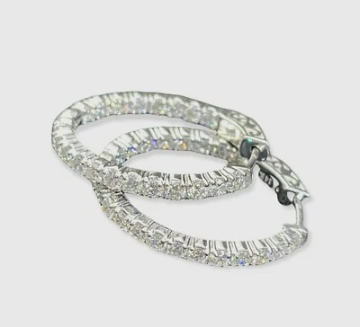 1.75 Carats Semi Oval Hoop In and Out Diamond Earrings White Gold 14kt - Image 1 of 4