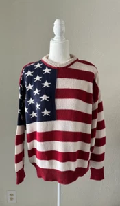 Vintage 80s Structure Sweater Sz Medium Flag Patriotic Preppy 4th of July - Picture 1 of 9