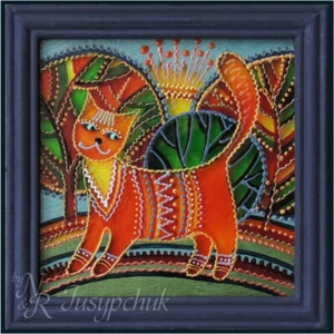 Ukrainian Folk traditional Painting on glass Hand made Framed Wall decor 14x14cm - Picture 1 of 3