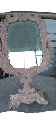 Antique Old Vintage CAST IRON DRESSER MIRROR by J.M. IRON ART 12 1/2" tall Cover