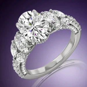 Alianza de oro blanco de 14k certificada IGI laboratorio cultivada 4,50 quilates diamante talla ovalada - Imagen 1 de 10