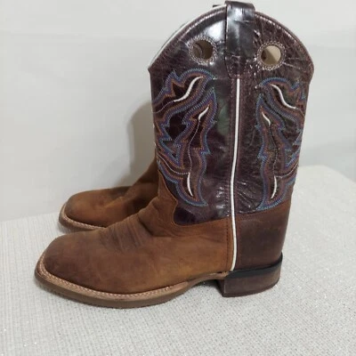 Old West Kids Unisex Brown Leather Western Boot SquareToe Sz 2.5 D Style BSC1805 - Image 1 of 4