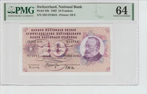 Switzerland, National Bank 10 Franken 1963 PMG 64 Choise Uncirculated - Picture 1 of 6