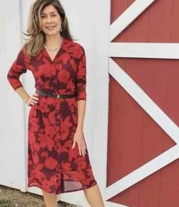 Cabi Dress Shirt Dress, Size Medium Red Floral Mesh Fire & Ice Collection Size M - Picture 1 of 13