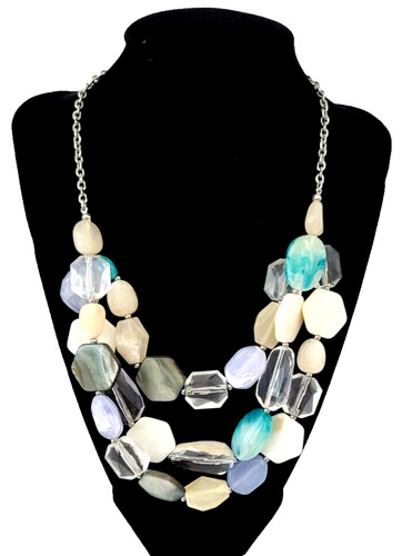 VETEMENTS Collana triplo filo con perline e conchiglia in acrilico tono argento Loft 17 5 pollici