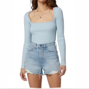 Maglia a costine manica lunga collo quadrato nuova preferita figlia blu bambino taglia M - Foto 1 di 8