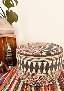 Handmade & Fair Trade, Large Bohemian Style Footstool, Diamond Grey Pouffe, Seat - Picture 1 of 7