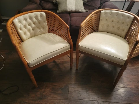 Set Of 2 Mid-century Modern Vintage Shelby Williams Industries Cane Arm Chairs Cover