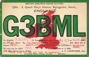 Postcard QSL QSO British Amateur Radio Station G3BML Basingstoke England 1948 - Picture 1 of 2