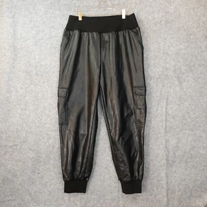 Punk Rock Leather Pants Women XL CINQ A SEPT Black Baggy Jogger Faux 30/25 $265 - Picture 1 of 18