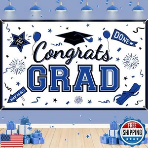 Blue White Graduation Banner Decorations Blue Black White Congrats Grad Banne - Picture 1 of 5
