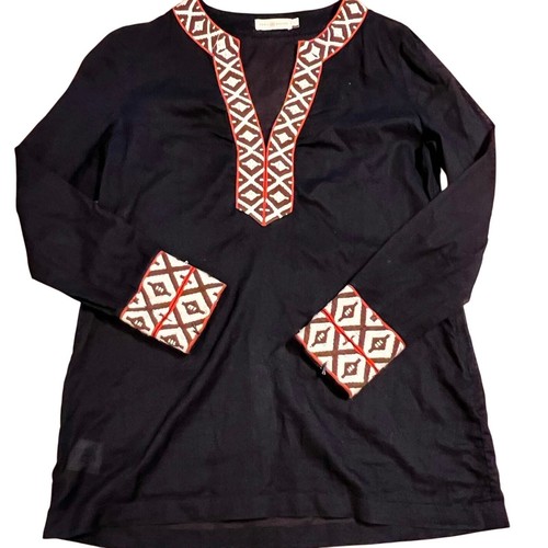 Tunica Tory Burch ricamata blu navy taglia 6 leggera trasparente casual boho spiaggia