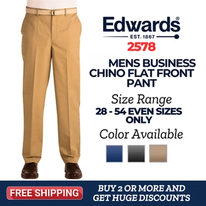 Edwards 2578 Mens Easy Fit Chino Flat Front Moisture Wicking Wrinkle Free Pant - Picture 1 of 3