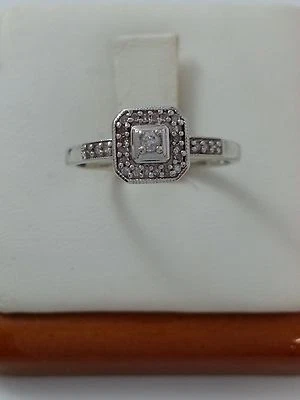 Elegant 10K Karat Solid White Gold Ladies Ring With Diamonds  - Image 1 of 4
