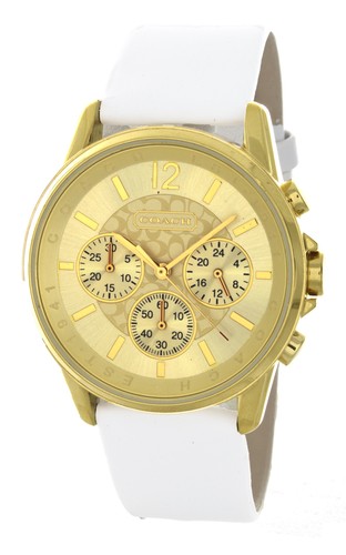 Orologio Cronografo Coach Donna Quadrante Tono Oro Cinturino Pelle Bianco 14501505
