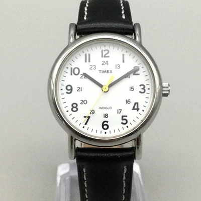 Timex Weekender Watch Womens 32mm White Dial Black Leather Strap New Battery - Image 1 of 4