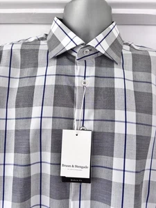 Camicia nuova con etichette prezzo di listino £69.. BRUUN & STENGADE.. grigio mix check vestibilità moderna taglia 17,5 - Foto 1 di 5