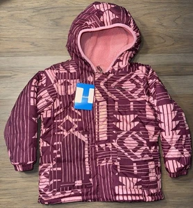 New Girls Columbia Pink Fuchsia Reversible Little Mountains Hooded Jacket Sz 4/5 - Picture 1 of 2