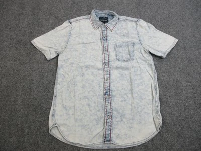 True Religion Shirt Mens Medium Denim Short Sleeve Slim Fit Casual Acid Wash - Image 1 of 4