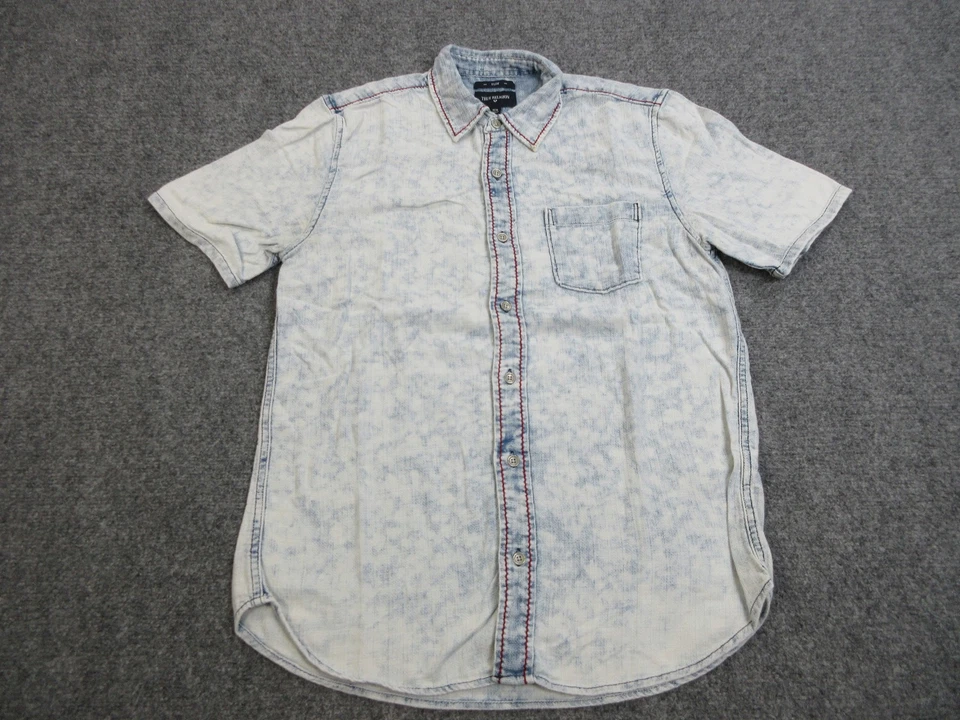 True Religion Shirt Mens Medium Denim Short Sleeve Slim Fit Casual Acid Wash - Image 1 of 4