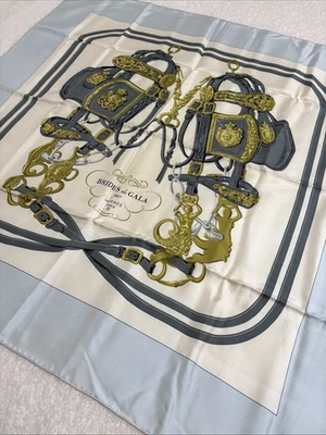 HERMES Carre 90 Silk Scarf BRIDES de GALA Light Blue & Gold Hugo Grygkar France - Image 1 of 4