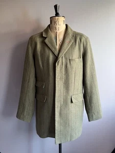 Joe Browns Tweed Overcoat Men’s Size M Green Check Wool Long Coat - Picture 1 of 18