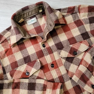 Vtg LL Bean Shirt Men's M Long Wool Twill Plaid Button Up Flannel Shacket USA - Picture 1 of 15