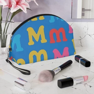 Colorful Letter M Print Makeup Bag, PU Leather Travel Cosmetic Organizer Pouch - Picture 1 of 8