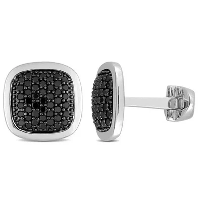 Gemelos de diamante negro creados en laboratorio de corte redondo de 2 quilates enchapados en oro blanco de 14 k Foto 1 de 4