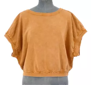 Pilcro Anthropologie Crop Top Sweatshirt Boxy Chalk Orange T shirt Oversized XS - Picture 1 of 11