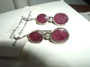 ORECCHINI MONACHELLA EAR RINGS ARGENTO 925 STERLING RUBINO ROSSO CABOCHON - Foto 1 di 8