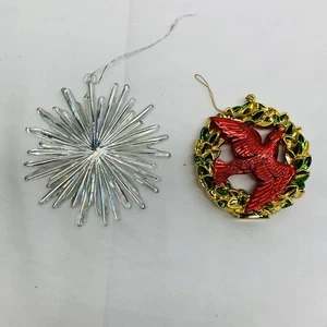 Vintage Christmas Tree Ornaments Lot Of 2 Snowflake Red Bird X-mas Decor - Picture 1 of 12