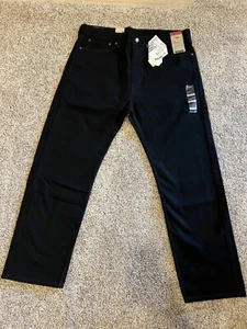 #191 LEVI 505 REGULAR STRAIGHT MENS JEANS ACTUAL SZ -38x30 Black NWT - Picture 1 of 2