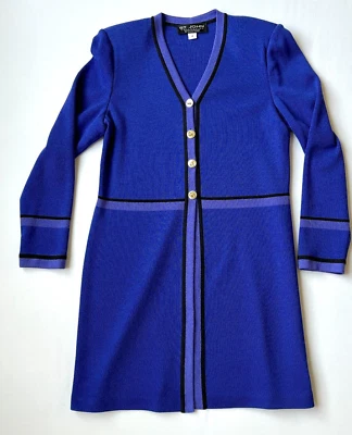 St. John Collection Marie Gray Womens Long Blazer Shoulder Pads Blue Purple Sz 4 - Image 1 of 4