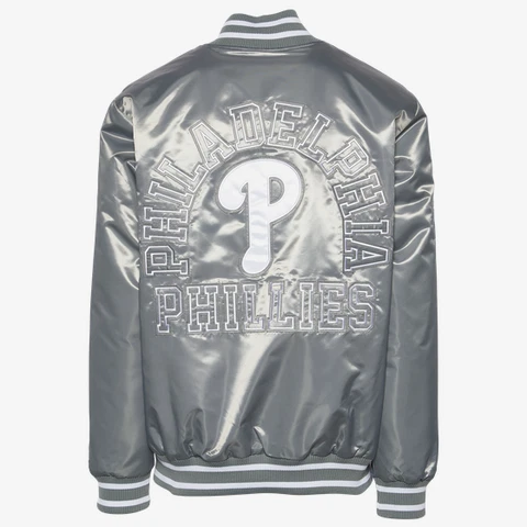 Philadelphia Phillies Starter Letter Jacket Satin Silver White Mens Size S Retro Cover