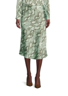 Saia nova com etiquetas Ralph Lauren estampa de pele de cobra cetim verde linha A tamanho 10 $125 - Imagem 1 de 4