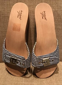 Dr. Scholl's for J. Crew Blue Gingham Clogs Size 7M Scholls Sandals JCREW Size 7 - Picture 1 of 7