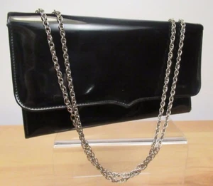 Vintage Purse THEODOR OF CALIFORNIA Black Patent Hand Bag Adjustable Chain Strap - Picture 1 of 12
