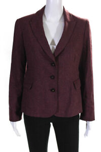 Tavora Womens Wool Herringbone Button Blazer Red Size 8P