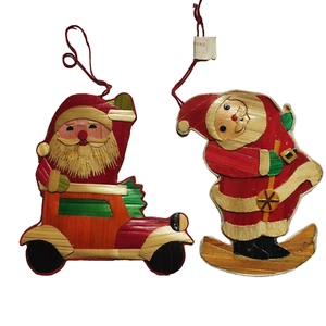 Vintage Straw Santa Christmas Tree Decorations 70s Ornaments x2 Father Christmas - Picture 1 of 4