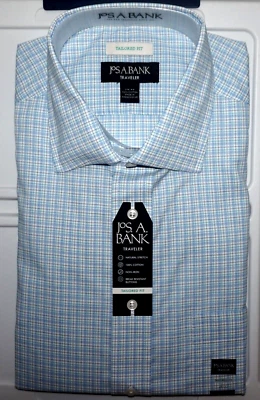 Camisa de vestir Jos A Bank Traveler 17-32/33 ajuste a medida azul a cuadros nueva con etiquetas (AT) Foto 1 de 4