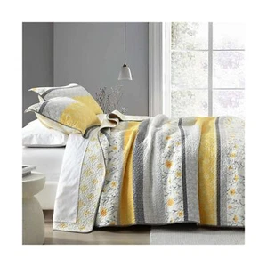 Quilta 100% Cotton Quilt Set King Size - Yellow Floral Bedspread King, Lightw... - Picture 1 of 7