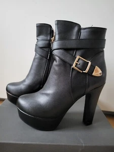 Sexy Damen Stiefeletten Plateau Boots Schnallen gefüttert Gr. 36 NEU - Bild 1 von 11