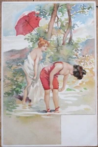 Postal de Bathing Beauty 1902: mujeres desnudas/en topless, ropa de baño - litografía a color - Imagen 1 de 1
